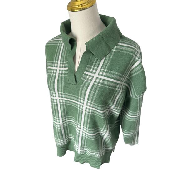 Max Studio Plaid Boxy Sweater Sage Green Cottagecore Autumn Grandpacore Western - Picture 4 of 12